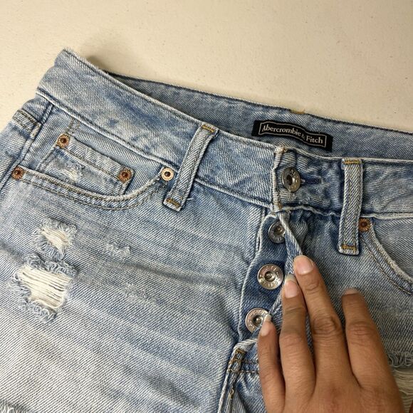Abercrombie & Fitch Denim Shorts Womens 25 Light Wash Button Fly 3” Frayed 30” W - Picture 2 of 9